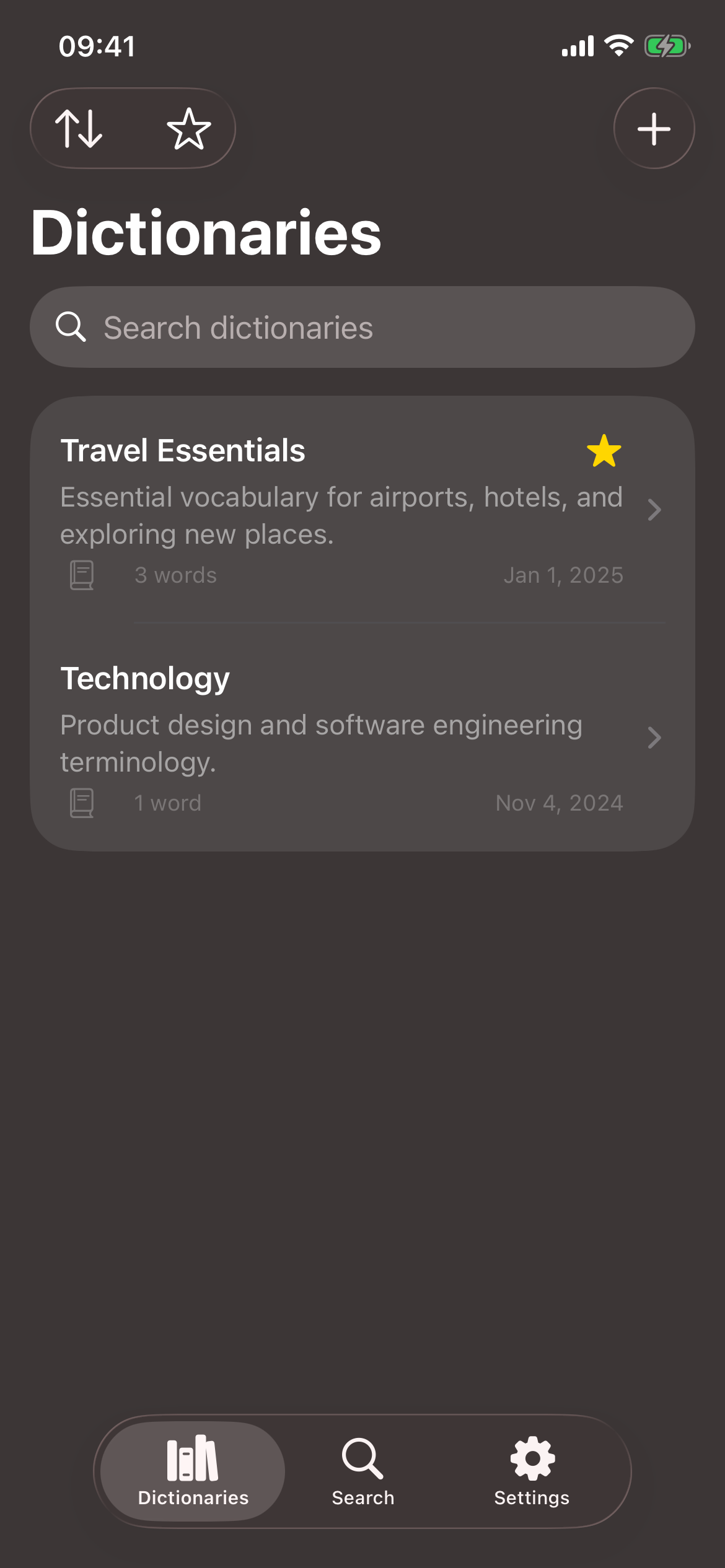 Topical Dictionary dark mode